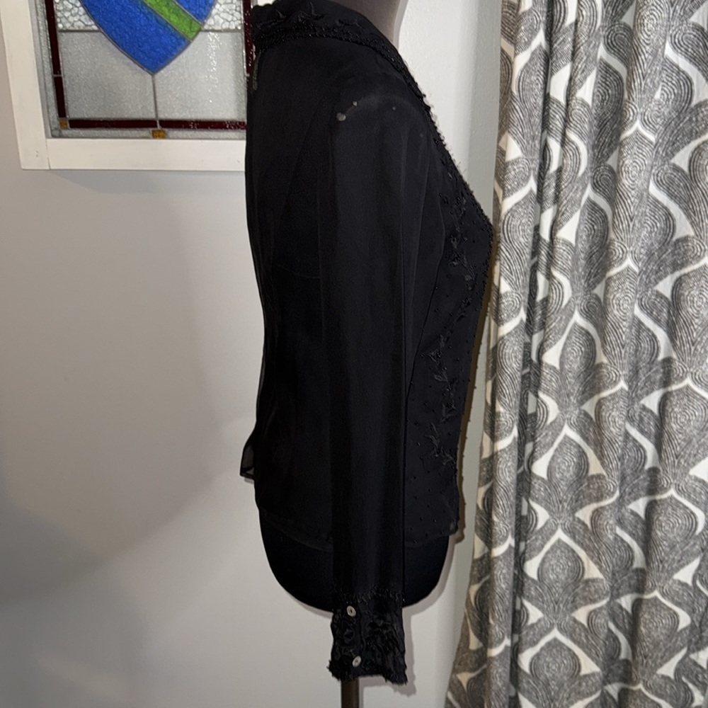 iCe Vintage 90’s Mesh Silk Beaded & Embroidered Long Sleeve Blouse - Picture 6 of 8